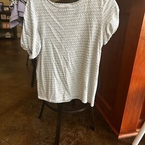 LOFT White and Gray Boxy Blouse Short Sleeve Small